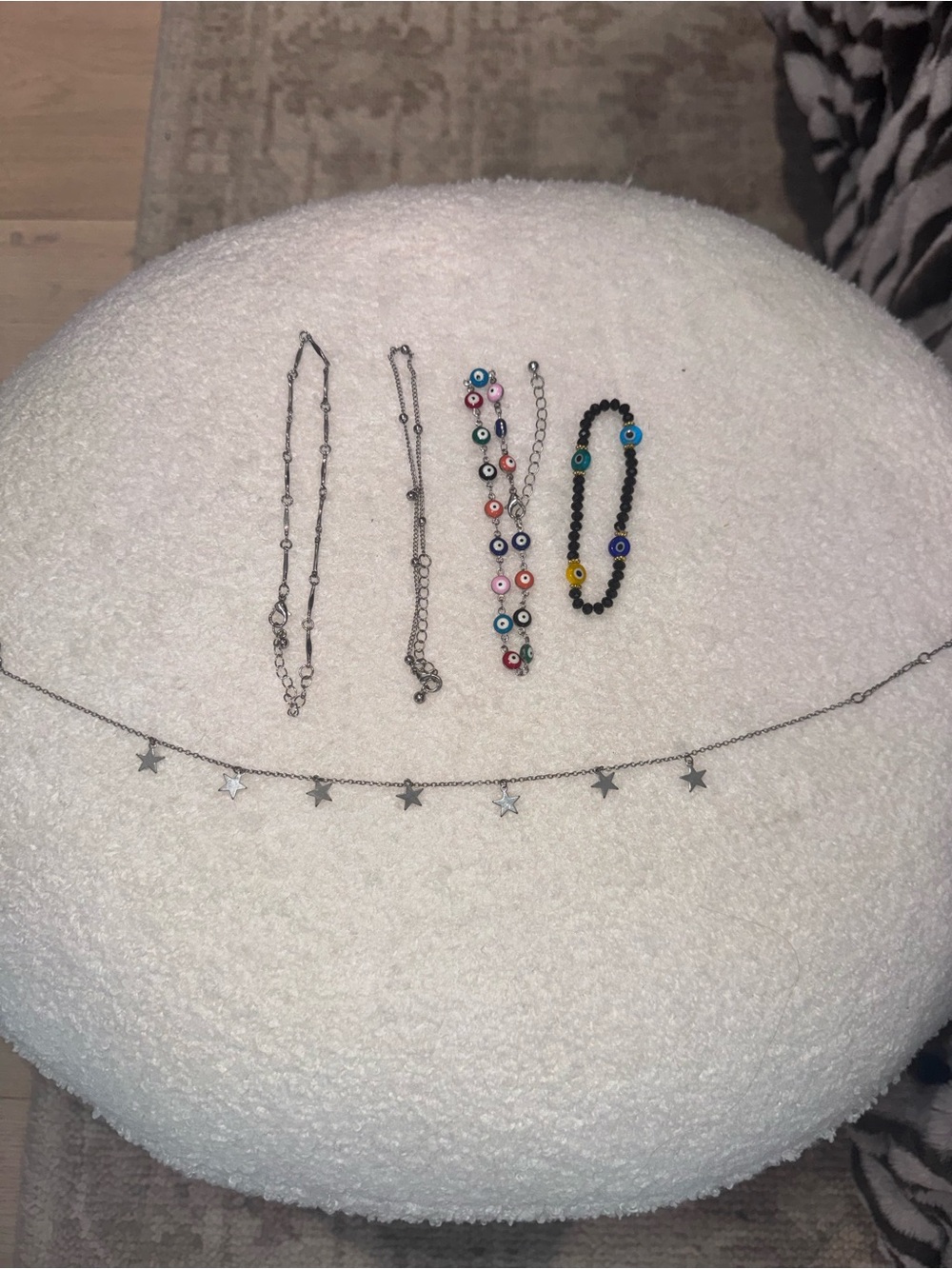 Silver Star Charm Necklace with Multicolor Beaded Bracelets